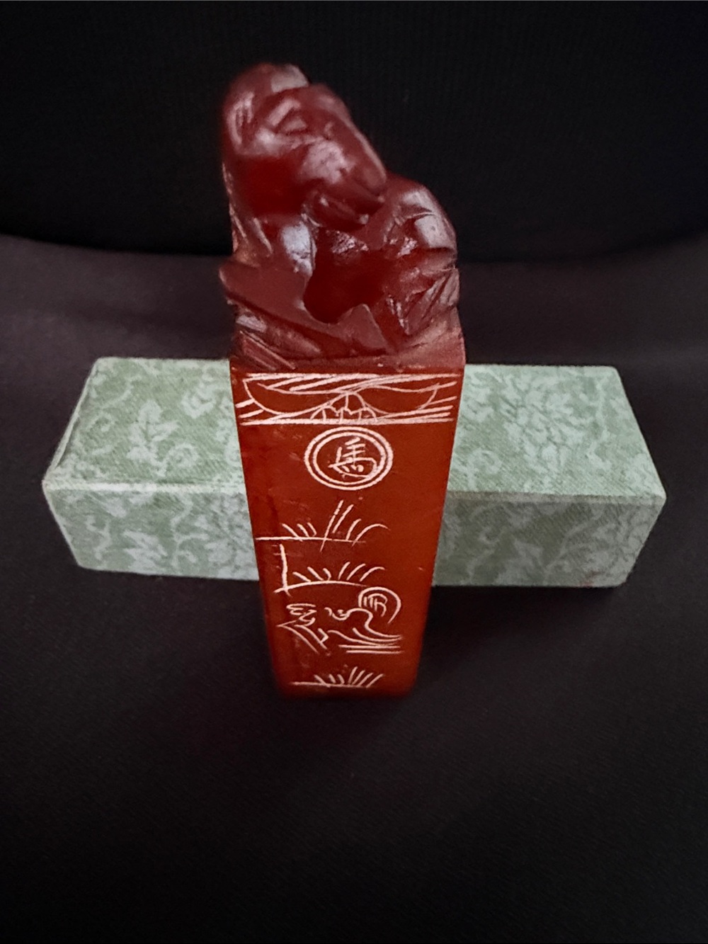 Red Carved soap Stone Seal Stamp - Home Art